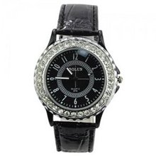Fashionable Round Dial Rhinestone Inlaid Quartz