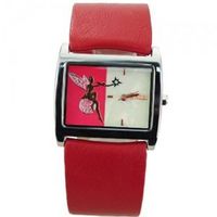 Graceful Soft PU Leather Band Square Dial Quartz Movement with Waterproof and Stainless Steel-Red