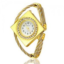 Metal Weave Design Bracelet Quartz Movement Wrist Set with Rhinestone Decoration - White