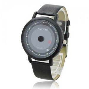 Novel Soft PU Leather Band Round Dial without Neddle Quartz Movement Wrist -Black