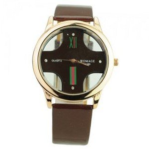 Simple Round Dial/PU Leather Band Quartz Movement Corss Transparent -Brown