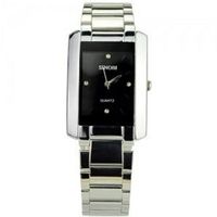 SINOBI Elegant Metal Square Rhinestone Dial Quartz Movement Couple with Water Resistance and Stainless Steel Back Case - Black