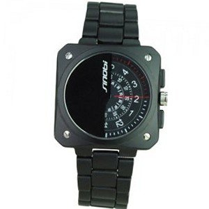 SINOBI Stylish Unique One Index Three Semi Circle Turnplates Quartz Movement Wrist - Black