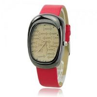 Soft PU Leather Band Oval with Cartoon Dial Quartz Movement Wrist -Red band