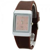 Soft Silicone Band Rectangle Dial Waterproof and Stainless Steel Back Quartz Movement -Brown