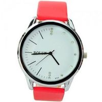 Special PU Leather Band Round Dial Quartz Movement with Waterproof and Stainless Steel Back-White dial and red band