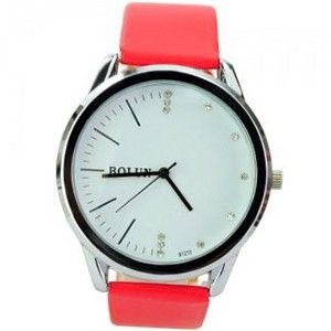Special PU Leather Band Round Dial Quartz Movement with Waterproof and Stainless Steel Back-White dial and red band
