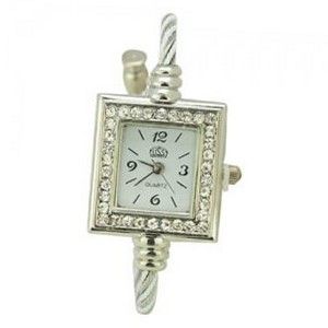 Steel Wire Bangle Square Dial  Quartz Crystal Bezel- White dial white wire