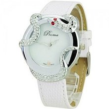 Stylish Prema Quartz with Diamond Rhinestone Decorated Snake Surrounded - White