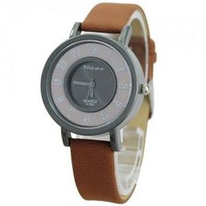 uNumaro Graceful Soft PU Leather Band Round Dial Quartz Movement Wrist with Stainless Steel-Gray and brown band 