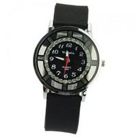 WoMaGe A407 Round Dial with Rhinestones around Silicone Band Stainless Steel Back Quartz Movement  - Black