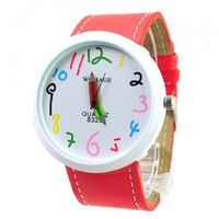WOMAGE Cute Chronometer with Pencil Pointer/Round Dial/Quartz Movement/PU Leather Band-Red