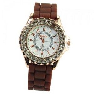 WoMaGe Graceful Quartz Movement with Round Dial/Silicone Band/Rhinestone for Woman-Brown band