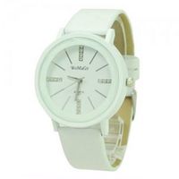 WOMAGE Graceful with Round Dial/PU Leather Band/Rhinestone Scale/Stainless Steel Back-White