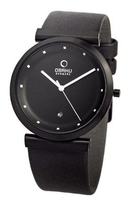 Obaku Unisex V137UBBRB Black Leather Quartz with Black Dial