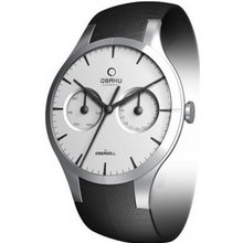 Obaku V100GCIRB Silver Dial Black Leather Strap
