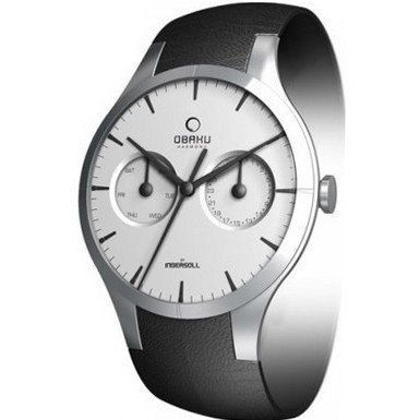 Obaku V100GCIRB Silver Dial Black Leather Strap