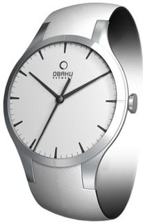 Obaku V100LCCRW Silver Leather Quartz with White Dial