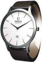 Obaku V112GCIRB Black Leather Quartz with White Dial