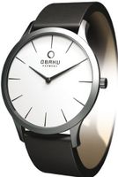 Obaku V112LCIRB Black Leather Quartz with White Dial