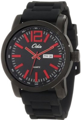 Odin 8054-6M Bk Precision Quartz 3-Hand Day and Date Black Tone with Rubber Strap