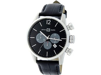 Officina Del Tempo Style Minimal 46mm Chronograph Leather Band (OT1033/1100N) Made in Italy