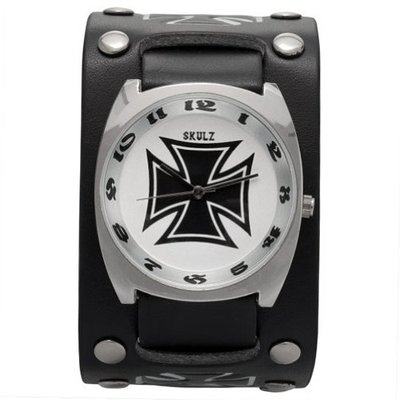 Large Black Iron Cross Leather Band