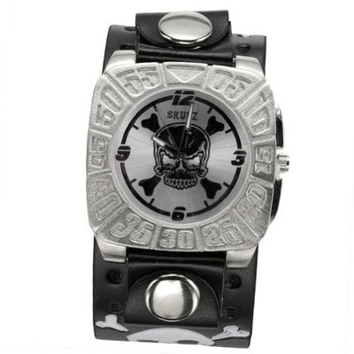 Silver Skull & Crossbones Leather Band