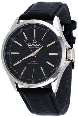 Omax #00OAS105IB52 Executive Casual Silver Tone Black Dial Leather Band