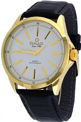 Omax #00OAS105QB13 Executive Casual Gold Tone White Dial Leather Band
