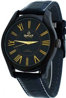 Omax #00OAS117BB42 Executive Casual Black IP Roman Dial Leather Band