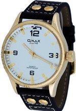 Omax #A003 Leather Band Gold Tone Oversize Analog Quartz