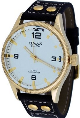 Omax #A003 Leather Band Gold Tone Oversize Analog Quartz