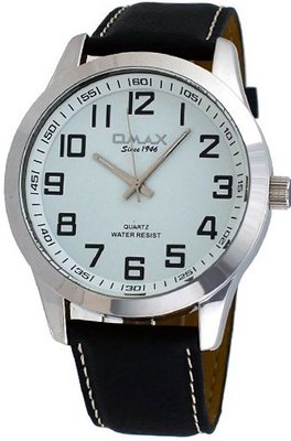 Omax #AC01 Black Strap White Easy Reader Dial Analog