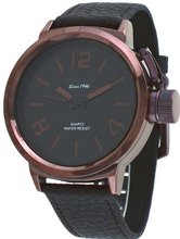 Omax #B002F25A Leather Band Bronze IP Russian Diver Style Oversize Analog