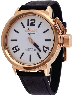 Omax #B002R32A Leather Band Rose Gold Tone Russian Canteen Oversize Analog