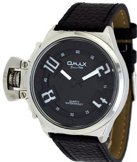 Omax #E007 Leather Band Black Dial Russian Lefty Oversize Analog