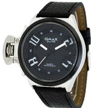 Omax #E007 Leather Band Black IP Bezel Russian Lefty Oversize Analog