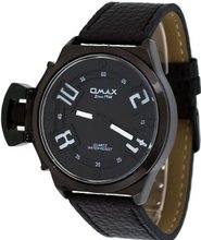 Omax #E007 Leather Band Black IP Russian Lefty Oversize Analog