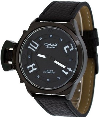 Omax #E007 Leather Band Black IP Russian Lefty Oversize Analog