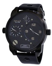 Omax #N004M22A Gunmetal XL Oversized Triple Time Zone Analog Strap