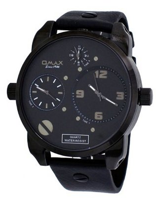 Omax #N004M22A Gunmetal XL Oversized Triple Time Zone Analog Strap