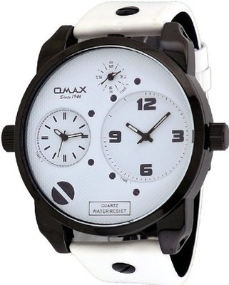 Omax #N004M32A Black IP XL Oversized Triple Time Zone Analog White Strap