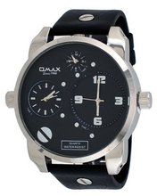 Omax #N004P22A XL Oversized Triple Time Zone Black Dial Analog Strap