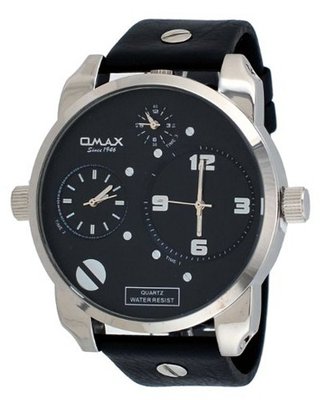Omax #N004P22A XL Oversized Triple Time Zone Black Dial Analog Strap