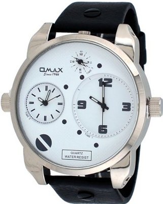 Omax #N004P32A XL Oversized Triple Time Zone White Dial Analog Strap