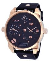 Omax #N004R22A Rose Gold Tone XL Oversized Triple Time Zone Analog Strap