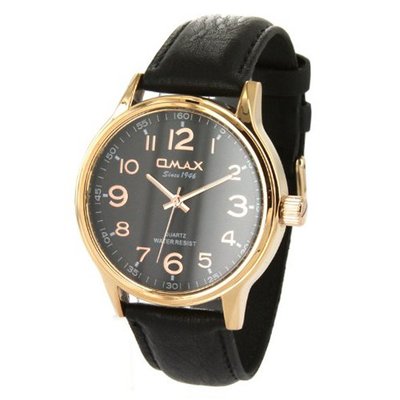 Omax Stainless Steel in Black Leather Straps and Rose Gold Color Case