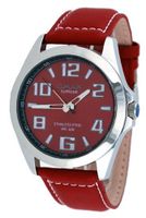 Omax Supreme #JS542 Stainless Steel Red Dial Red Leather Band
