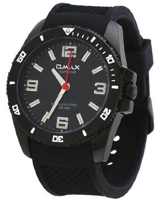 Omax Supreme #SS566 Black IP Stainless Steel Resin Band Analog